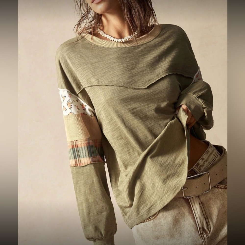 Olive Patchwork Long Sleeve Top - image 5